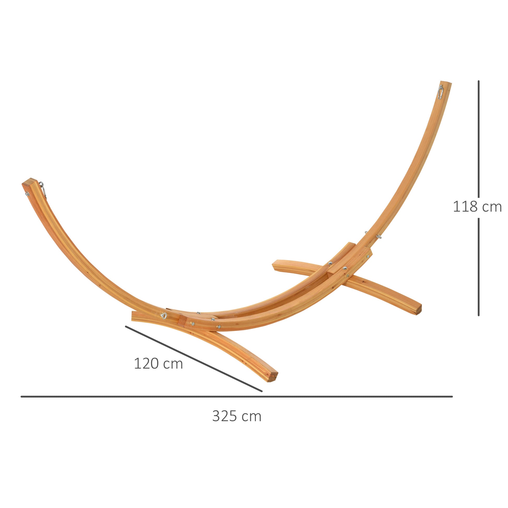 Wooden Hammock Stand 325x120x118 cm Hammock Frame Max Load 120 kg for Garden Terrace Indoors and Outdoors Natural
