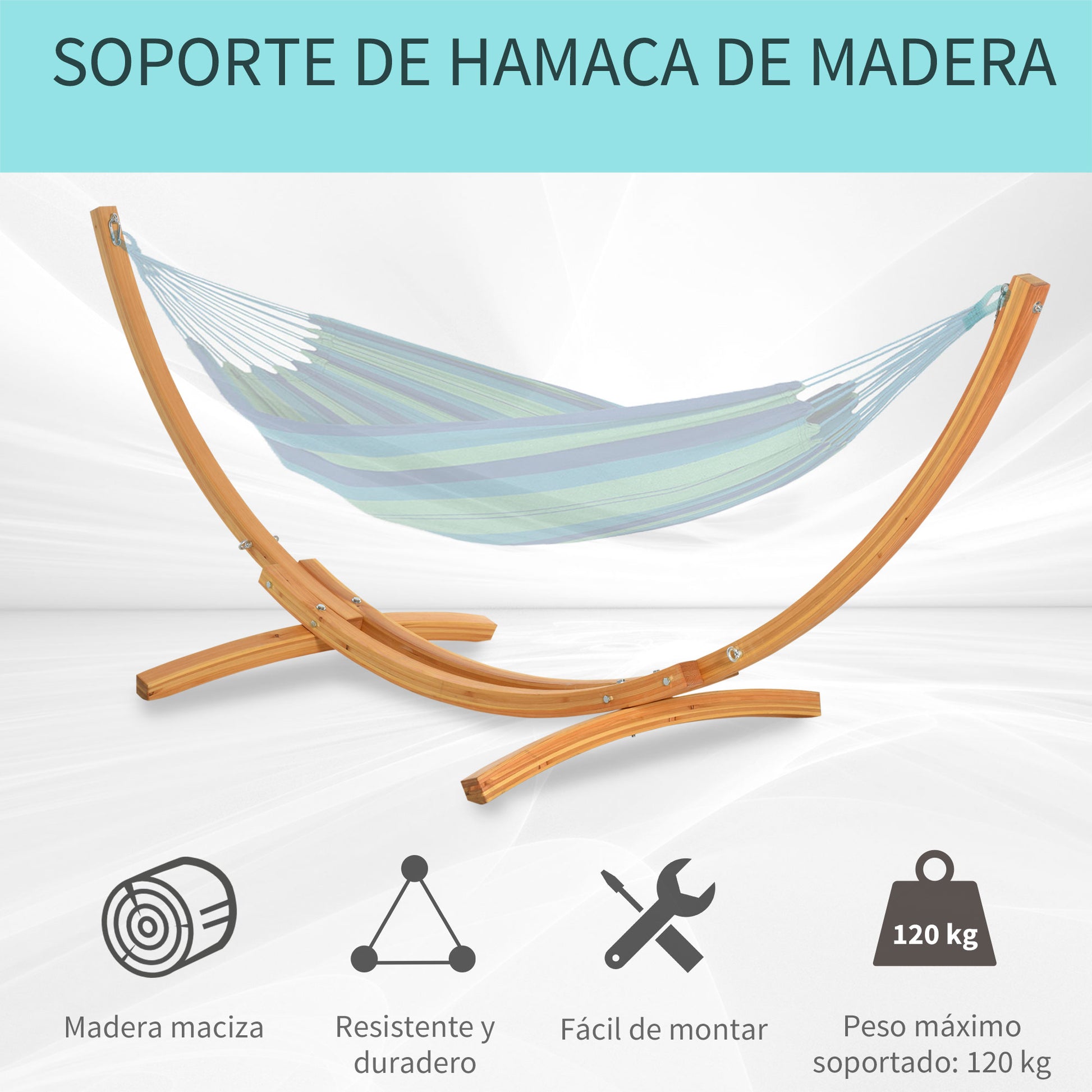 Wooden Hammock Stand 325x120x118 cm Hammock Frame Max Load 120 kg for Garden Terrace Indoors and Outdoors Natural