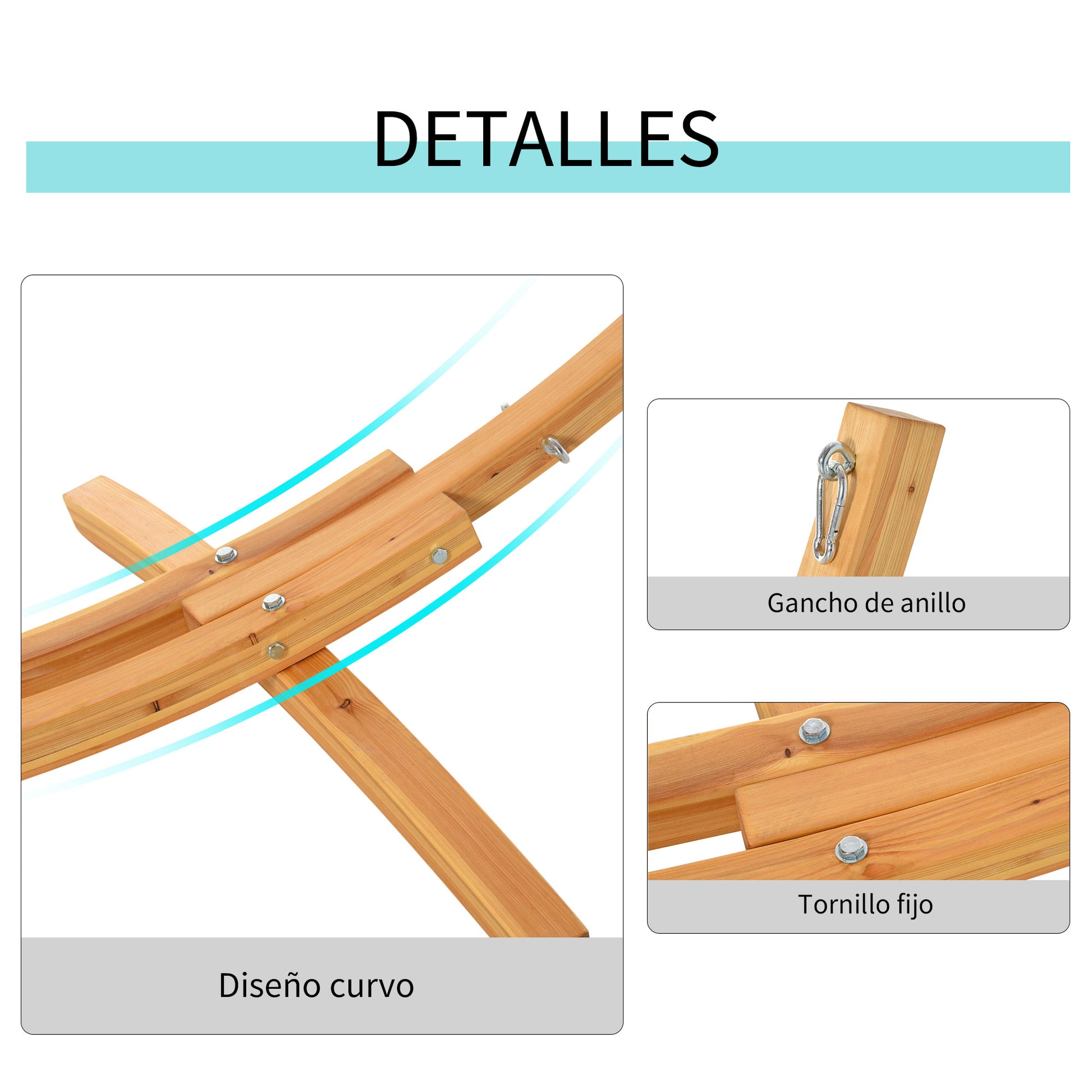 Wooden Hammock Stand 325x120x118 cm Hammock Frame Max Load 120 kg for Garden Terrace Indoors and Outdoors Natural