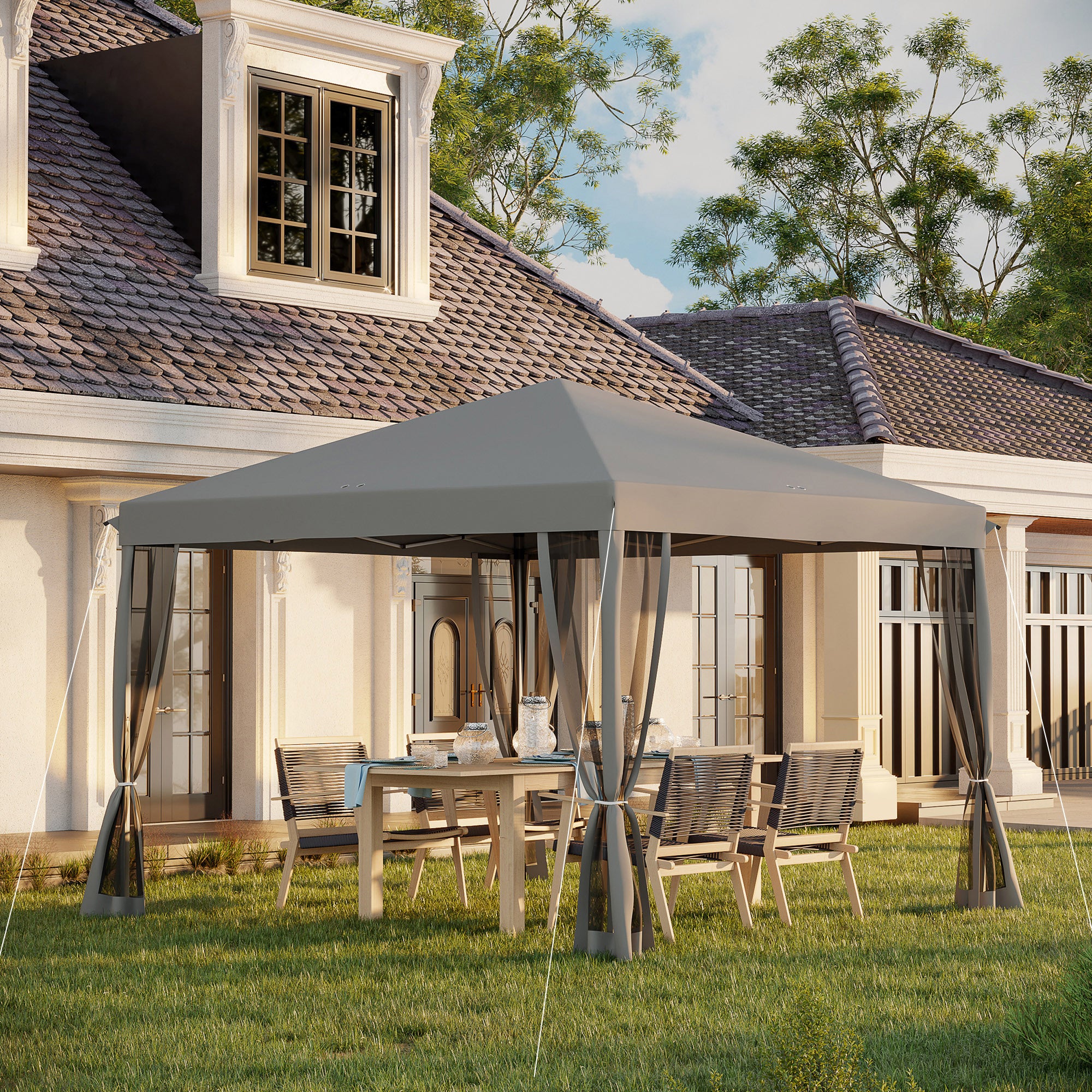 Pavilion approx. 3x3m, water-resistant Sturdy Winterproof Pop-up Folding Pavilion with UV Protection, Foldable Party Tent Garden Tent with 4 Side Panels, Bag Garden Pavilion for Camping Garden, Light Gray