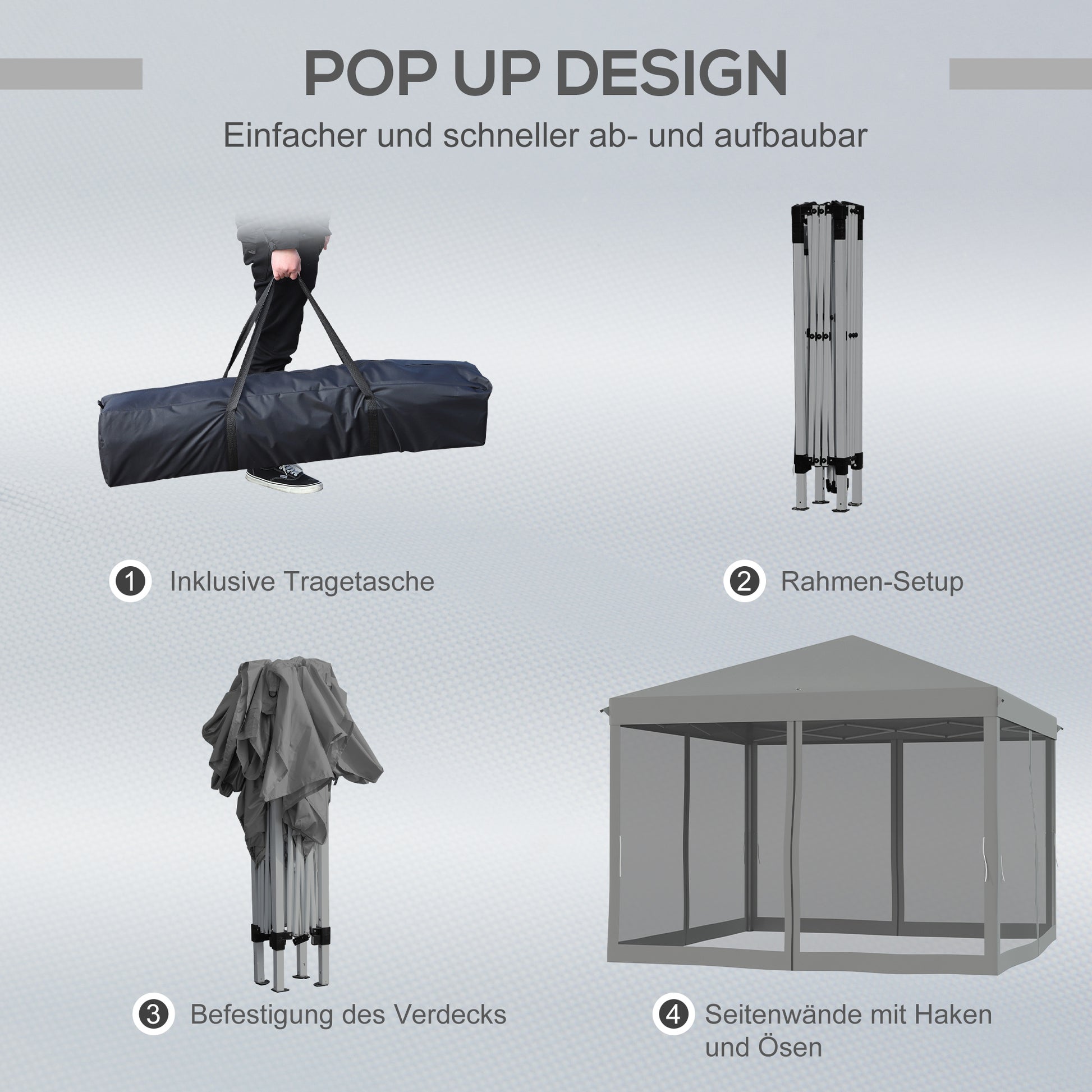 Pavilion approx. 3x3m, water-resistant Sturdy Winterproof Pop-up Folding Pavilion with UV Protection, Foldable Party Tent Garden Tent with 4 Side Panels, Bag Garden Pavilion for Camping Garden, Light Gray
