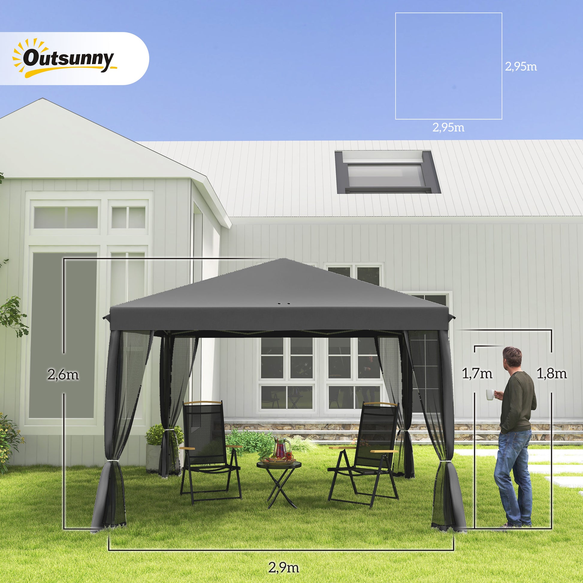 Pavilion approx. 3x3m, water-resistant Sturdy Winterproof Pop-up Folding Pavilion with UV Protection, Foldable Party Tent Garden Tent with 4 Side Panels, Bag Garden Pavilion for Camping Garden, Light Gray
