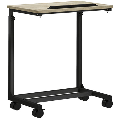 C-Shaped Side Table, Height-Adjustable Coffee Table with Wheels, Sofa End Table Laptop Desk for Small Spaces, Living Room, 55 x 36 x 62.5-82.5 cm, White