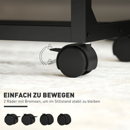 C-Shaped Side Table, Height-Adjustable Coffee Table with Wheels, Sofa End Table Laptop Desk for Small Spaces, Living Room, 55 x 36 x 62.5-82.5 cm, White