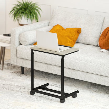 C-Shaped Side Table, Height-Adjustable Coffee Table with Wheels, Sofa End Table Laptop Desk for Small Spaces, Living Room, 55 x 36 x 62.5-82.5 cm, White