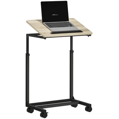 C-Shaped Side Table, Height-Adjustable Coffee Table with Wheels, Sofa End Table Laptop Desk for Small Spaces, Living Room, 55 x 36 x 62.5-82.5 cm, White