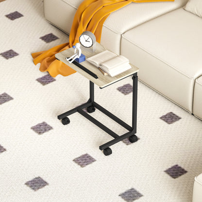 C-Shaped Side Table, Height-Adjustable Coffee Table with Wheels, Sofa End Table Laptop Desk for Small Spaces, Living Room, 55 x 36 x 62.5-82.5 cm, White