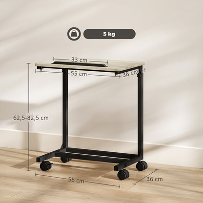 C-Shaped Side Table, Height-Adjustable Coffee Table with Wheels, Sofa End Table Laptop Desk for Small Spaces, Living Room, 55 x 36 x 62.5-82.5 cm, White