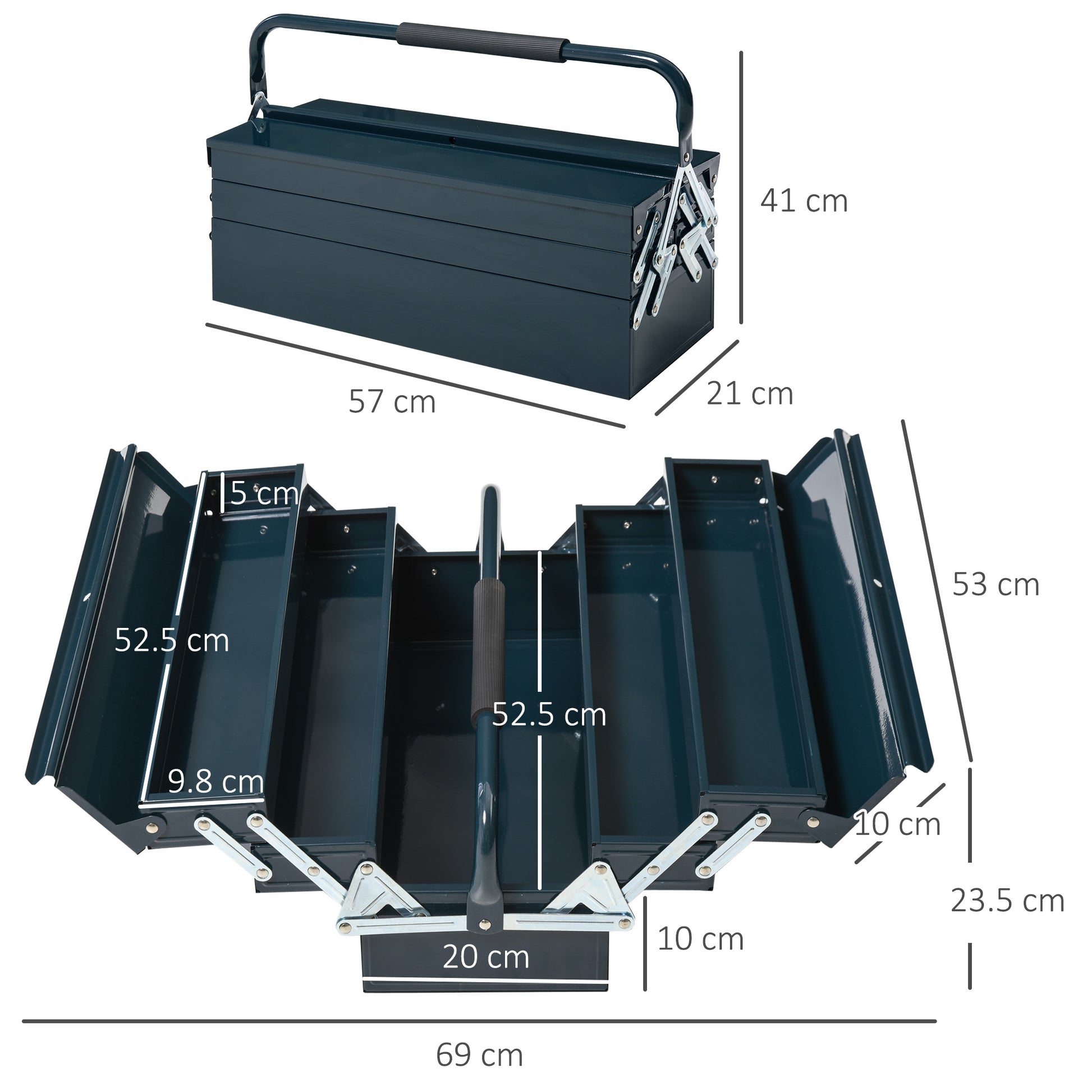 Toolbox Tool Chest 5 Compartments Foldable Steel (SPCC) Dark Green 56 x 20 x 41 cm