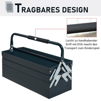 Toolbox Tool Chest 5 Compartments Foldable Steel (SPCC) Dark Green 56 x 20 x 41 cm