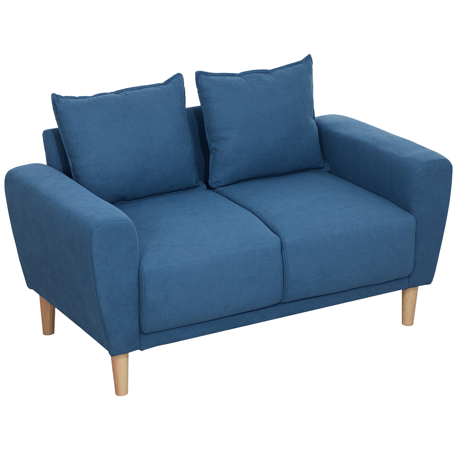 Two-Seater Sofa with 2 Pillows, Upholstered Sofa with 51cm Extra Deep Seats, Velvet Double Sofa with Wooden Frame 2-Seater Couch for Living Room Bedroom Office, 133 x 73 x 81 cm, Blue