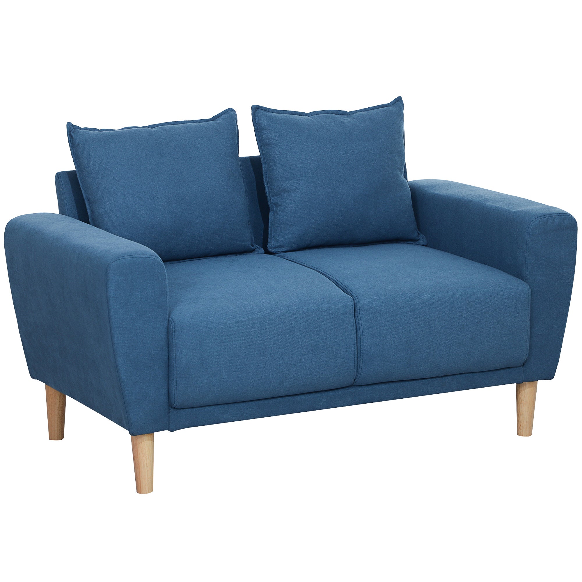 Two-Seater Sofa with 2 Pillows, Upholstered Sofa with 51cm Extra Deep Seats, Velvet Double Sofa with Wooden Frame 2-Seater Couch for Living Room Bedroom Office, 133 x 73 x 81 cm, Blue
