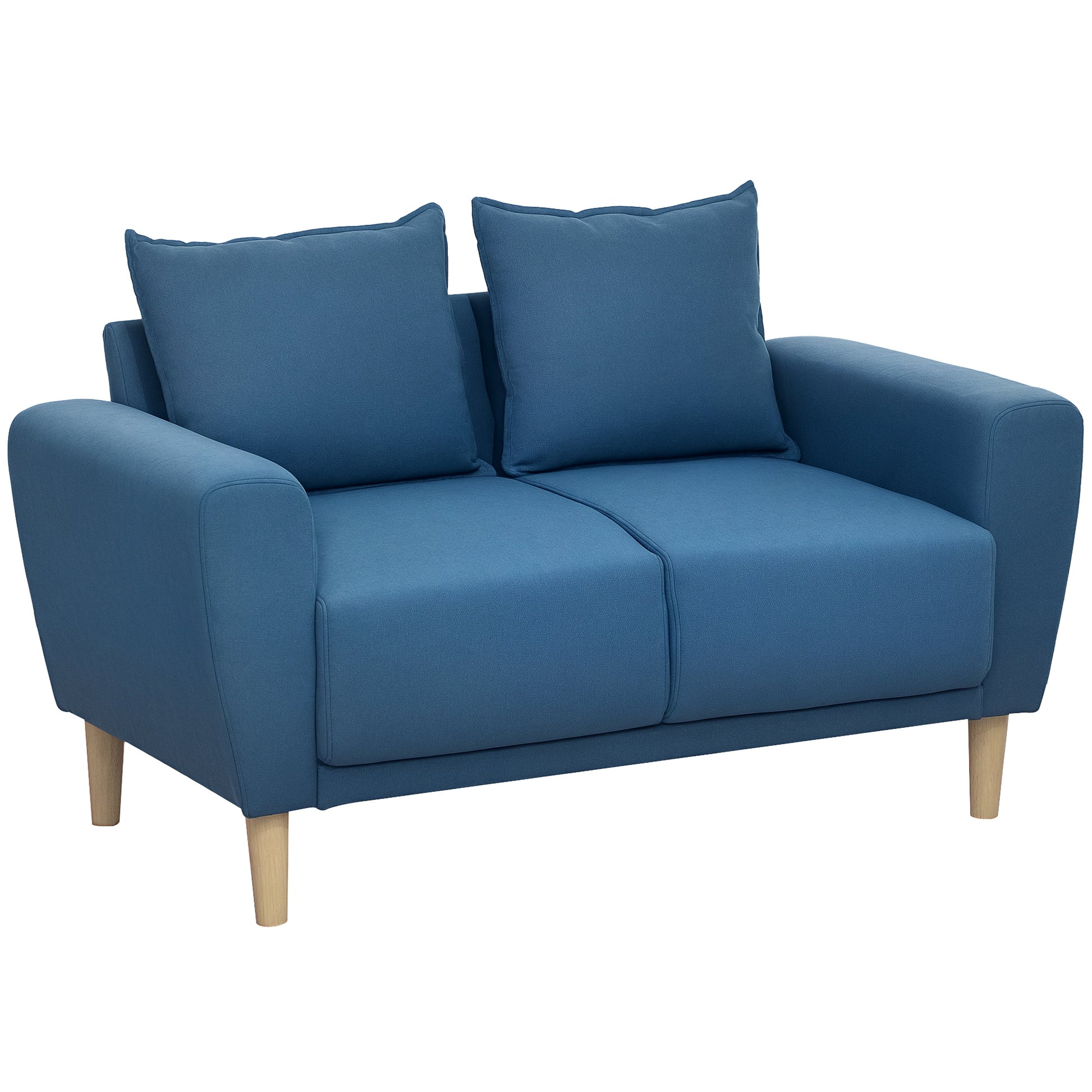 Two-Seater Sofa with 2 Pillows, Upholstered Sofa with 51cm Extra Deep Seats, Velvet Double Sofa with Wooden Frame 2-Seater Couch for Living Room Bedroom Office, 133 x 73 x 81 cm, Blue