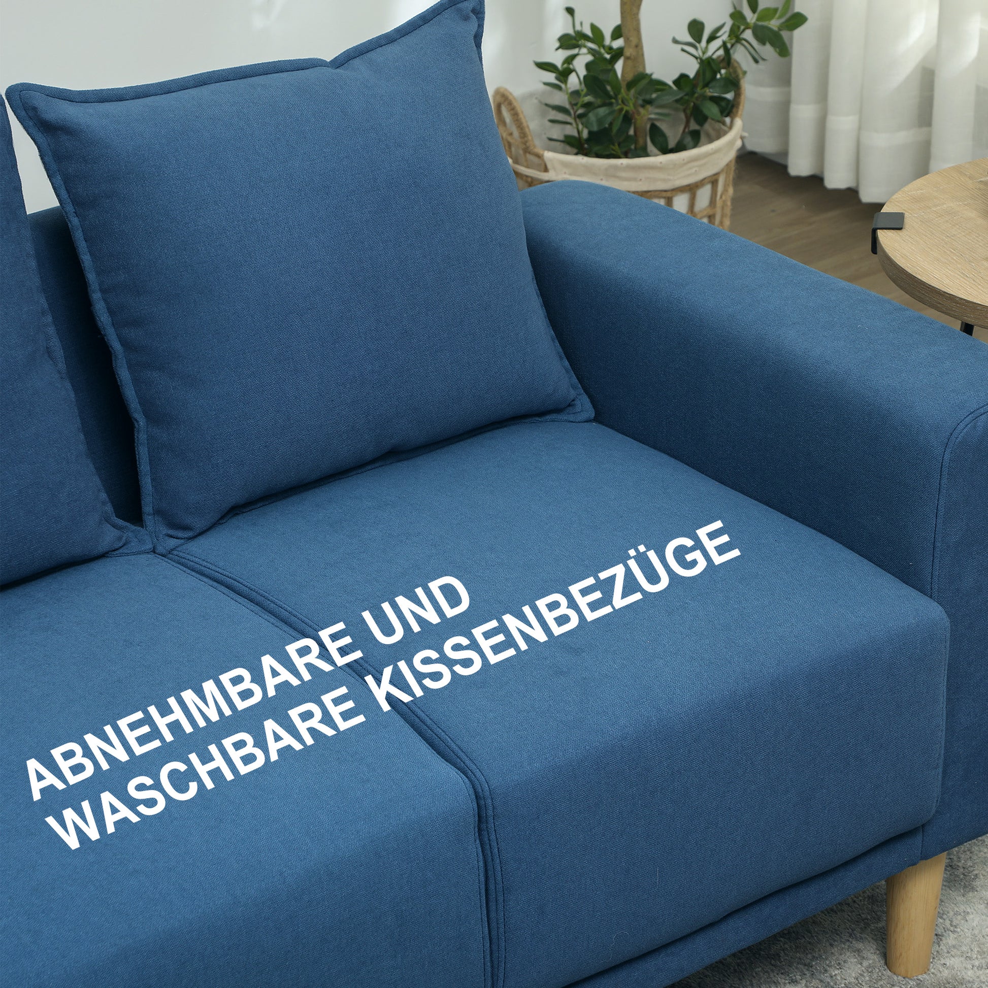Two-Seater Sofa with 2 Pillows, Upholstered Sofa with 51cm Extra Deep Seats, Velvet Double Sofa with Wooden Frame 2-Seater Couch for Living Room Bedroom Office, 133 x 73 x 81 cm, Blue