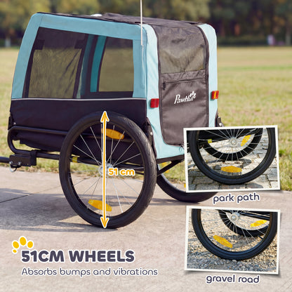 Dog Bike Trailer, Foldable Dog Trailer with Reflective Safety Strips and Internal Leash, for Medium Dogs up to 44 lb — Light Blue
