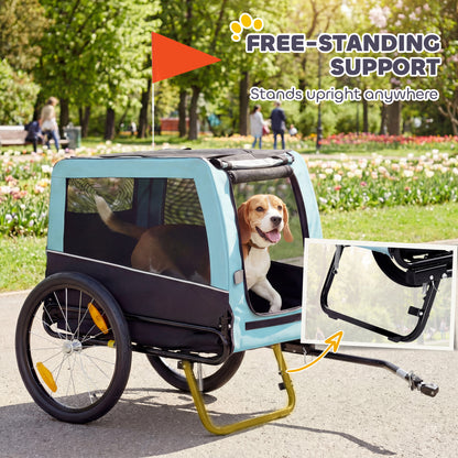 Dog Bike Trailer, Foldable Dog Trailer with Reflective Safety Strips and Internal Leash, for Medium Dogs up to 44 lb — Light Blue