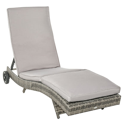Rattan Reclining Garden Lounger S-Shaped Lounger with 2 Wheels Adjustable Backrest in 5 Positions and Removable Cushion for Patio Terrace 207x70x70 cm Light Gray