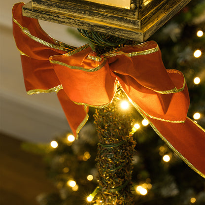 1.25m LED Christmas Lamp Post with Red Berries and Bow Ornament Decoration for Indoor and Outdoor, Green