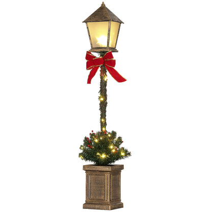 1.25m LED Christmas Lamp Post with Red Berries and Bow Ornament Decoration for Indoor and Outdoor, Green