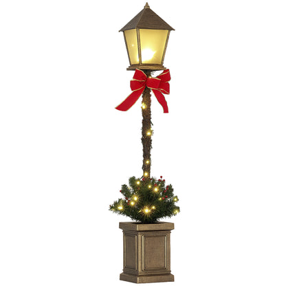 1.25m LED Christmas Lamp Post with Red Berries and Bow Ornament Decoration for Indoor and Outdoor, Green