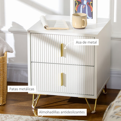 Nightstand with 2 Drawers Bedside Table Side Table with Metal Legs for Living Room Bedroom 40 kg Load Capacity 40x40x47 cm White