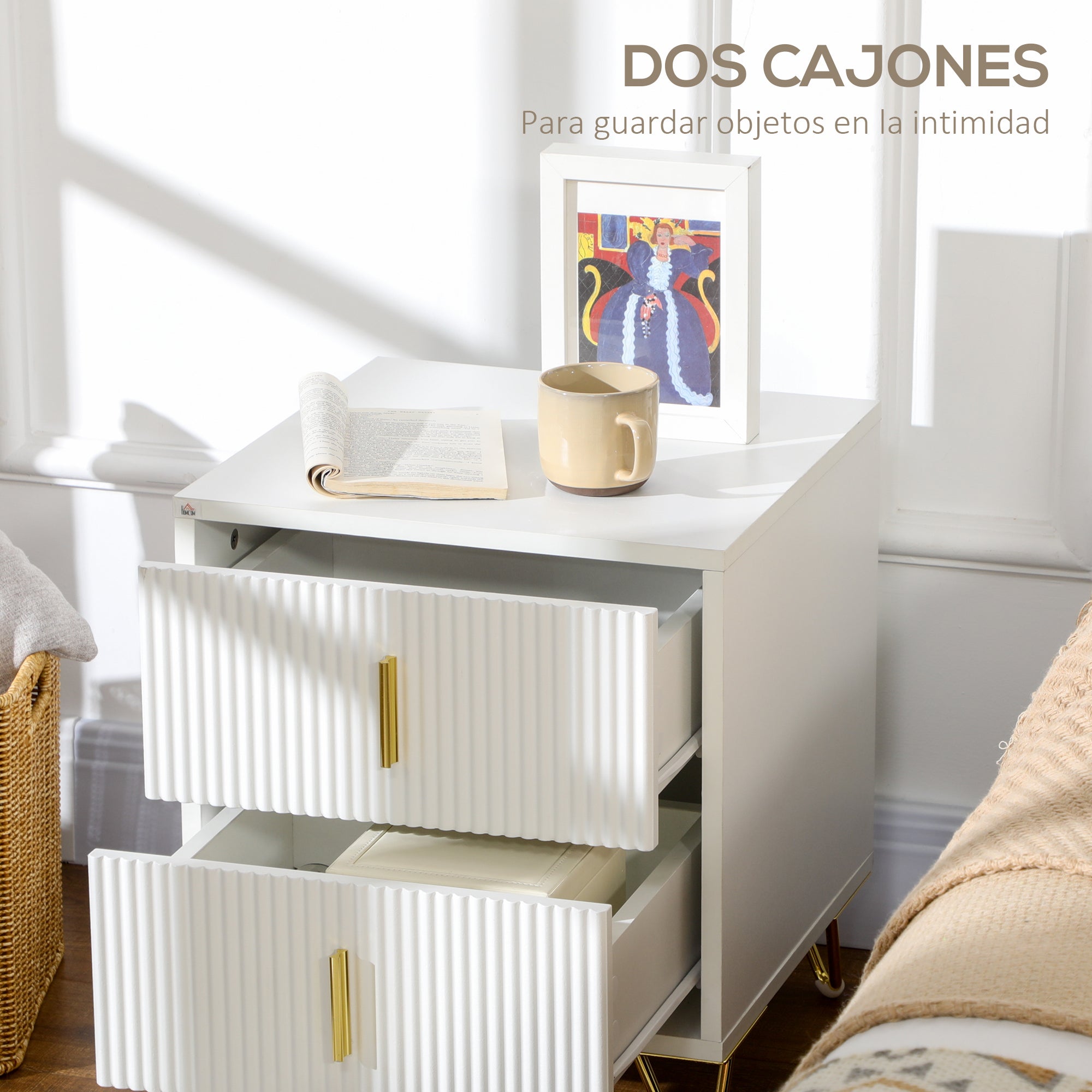 Nightstand with 2 Drawers Bedside Table Side Table with Metal Legs for Living Room Bedroom 40 kg Load Capacity 40x40x47 cm White