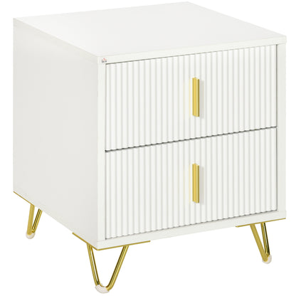 Nightstand with 2 Drawers Bedside Table Side Table with Metal Legs for Living Room Bedroom 40 kg Load Capacity 40x40x47 cm White