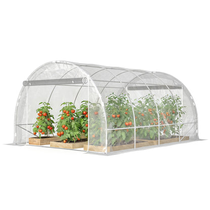 3×4×2 m Tunnel Garden Greenhouse with 2 Roll-Up Doors — Steel Frame, UV-Resistant PE Cover, 4 Diagonal Braces, Transparent