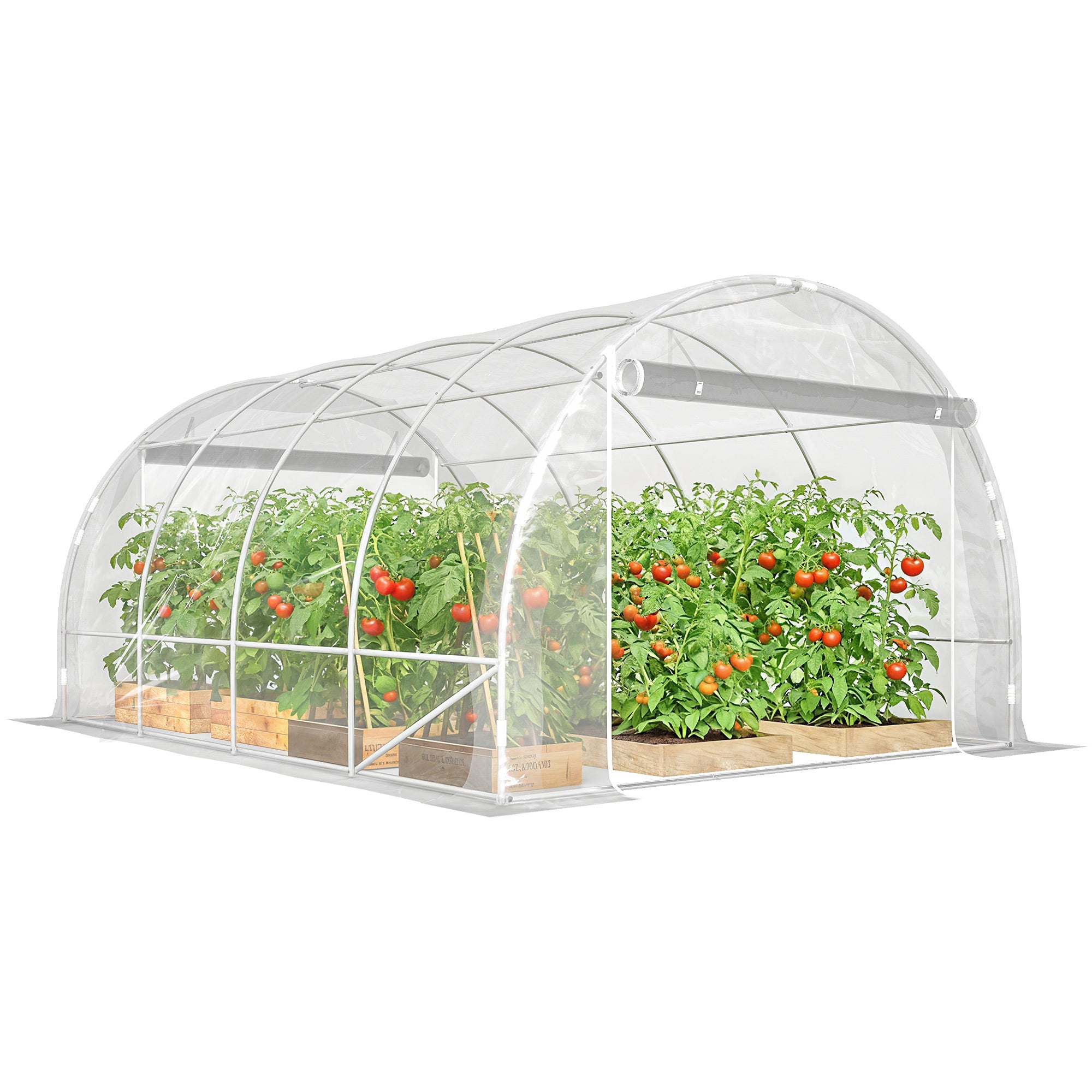 3×4×2 m Tunnel Garden Greenhouse with 2 Roll-Up Doors — Steel Frame, UV-Resistant PE Cover, 4 Diagonal Braces, Transparent