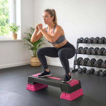 SPORTNOW Aerobic Step — Non-Slip Adjustable Stepper for Fitness (4.7/6.9/8.9 in), Sturdy Base, 551 lb Capacity for Home Gym — Pink