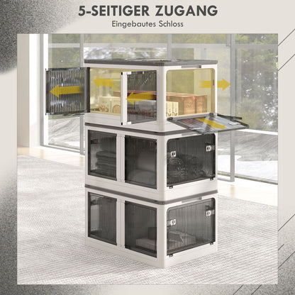 Plastic Storage Box 3-Piece Set with Wheels Foldable Bins Storage Stackable Wardrobe Organizer for Toys, Clothes, Books White, 60cm x 42cm x 34cm