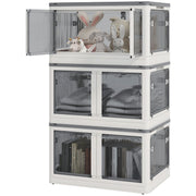 Plastic Storage Box 3-Piece Set with Wheels Foldable Bins Storage Stackable Wardrobe Organizer for Toys, Clothes, Books White, 60cm x 42cm x 34cm