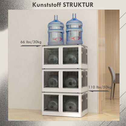 Plastic Storage Box 3-Piece Set with Wheels Foldable Bins Storage Stackable Wardrobe Organizer for Toys, Clothes, Books White, 60cm x 42cm x 34cm