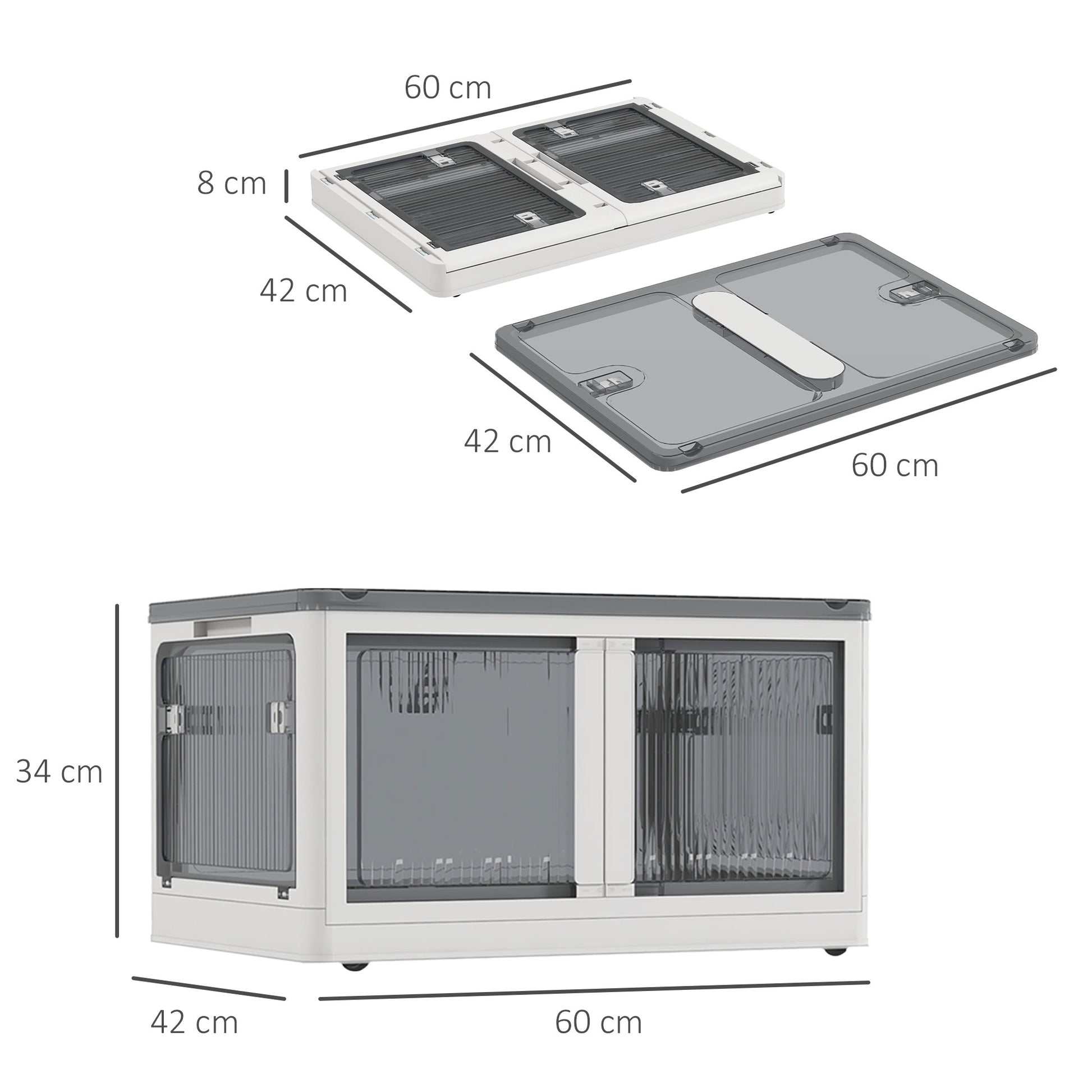 Plastic Storage Box 3-Piece Set with Wheels Foldable Bins Storage Stackable Wardrobe Organizer for Toys, Clothes, Books White, 60cm x 42cm x 34cm