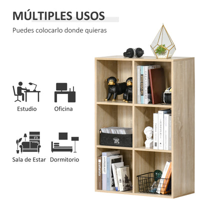Bookshelf Wood Shelves 3-Tier with 6 Storage Cubes for Living Room Bedroom Office 65.5x30x97.5 cm Oak