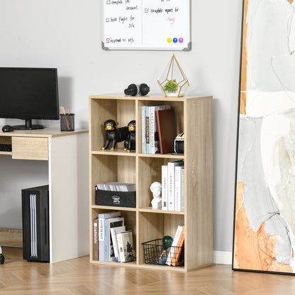 Bookshelf Wood Shelves 3-Tier with 6 Storage Cubes for Living Room Bedroom Office 65.5x30x97.5 cm Oak