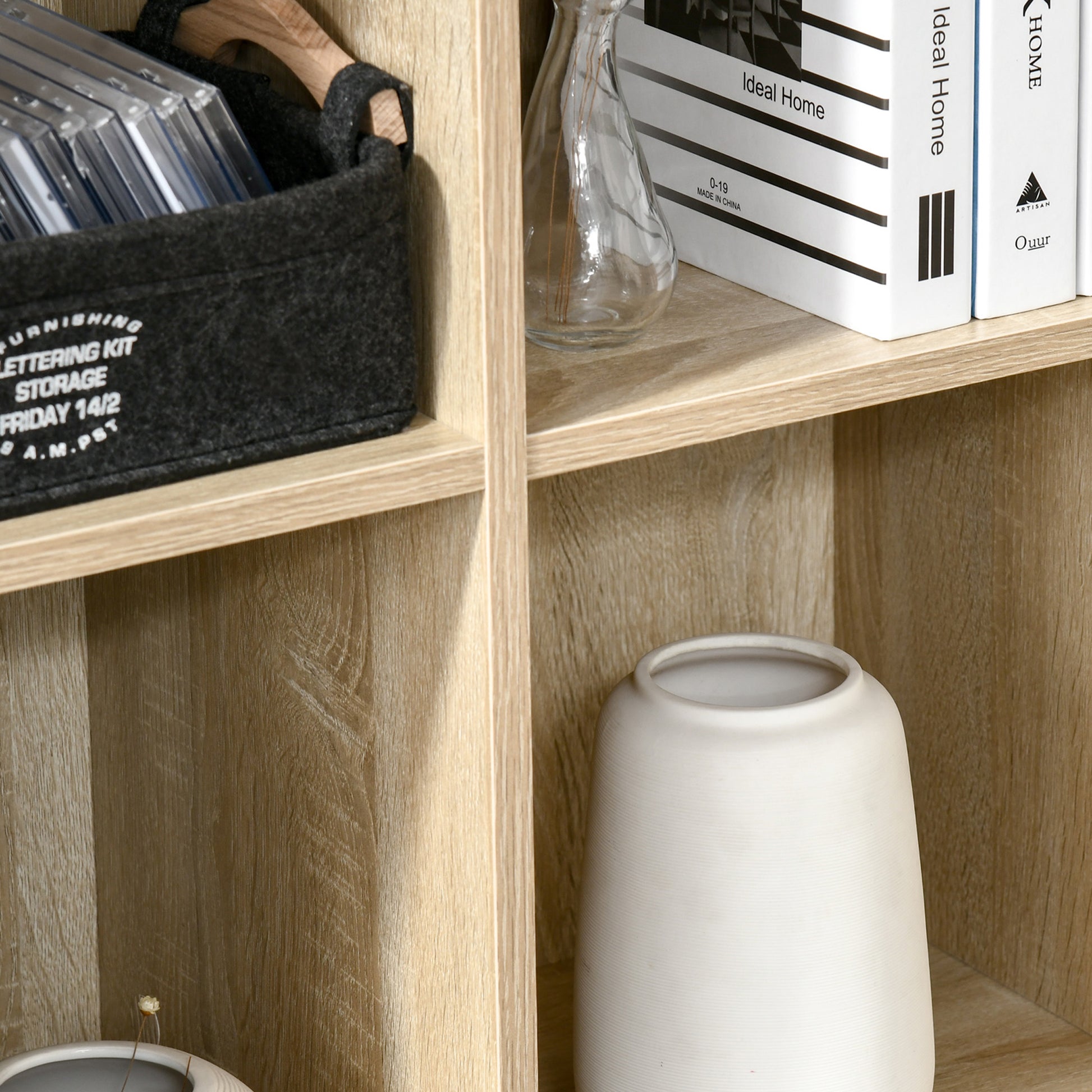 Bookshelf Wood Shelves 3-Tier with 6 Storage Cubes for Living Room Bedroom Office 65.5x30x97.5 cm Oak