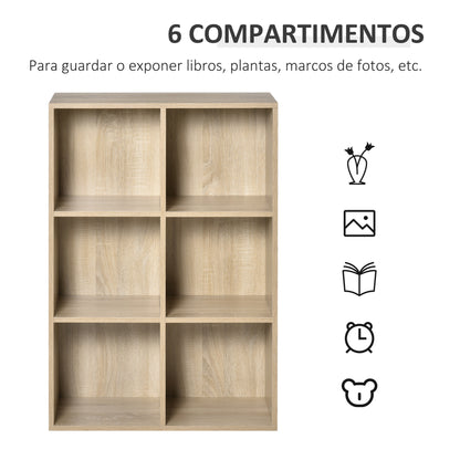 Bookshelf Wood Shelves 3-Tier with 6 Storage Cubes for Living Room Bedroom Office 65.5x30x97.5 cm Oak