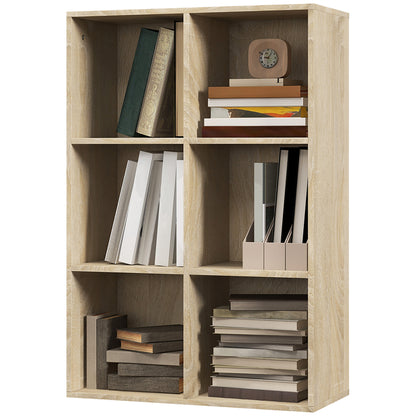 Bookshelf Wood Shelves 3-Tier with 6 Storage Cubes for Living Room Bedroom Office 65.5x30x97.5 cm Oak