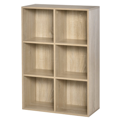 Bookshelf Wood Shelves 3-Tier with 6 Storage Cubes for Living Room Bedroom Office 65.5x30x97.5 cm Oak