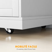 Kitchen Island Trolley, Rolling Cart, Kitchen Cart, 7 Open Compartments, 1 Cupboard 1 Door, 129 x 51 x 93 cm, Wood and White