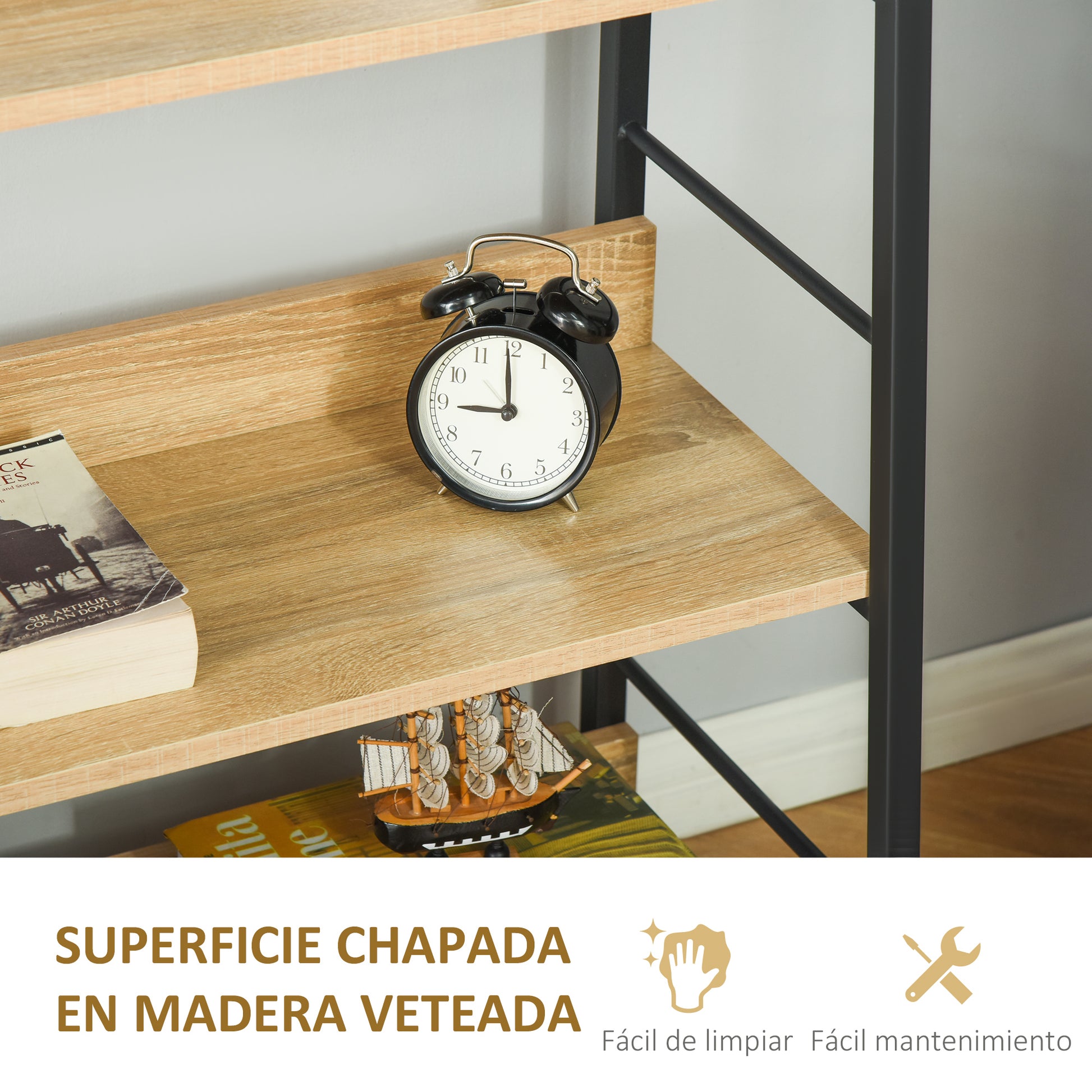 5-Level Bookcase Living Room Shelf Bookshelf with Metal Frame 25 kg Load Capacity for Office Study 70x35x149.5 cm Natural