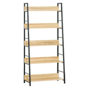 5-Level Bookcase Living Room Shelf Bookshelf with Metal Frame 25 kg Load Capacity for Office Study 70x35x149.5 cm Natural