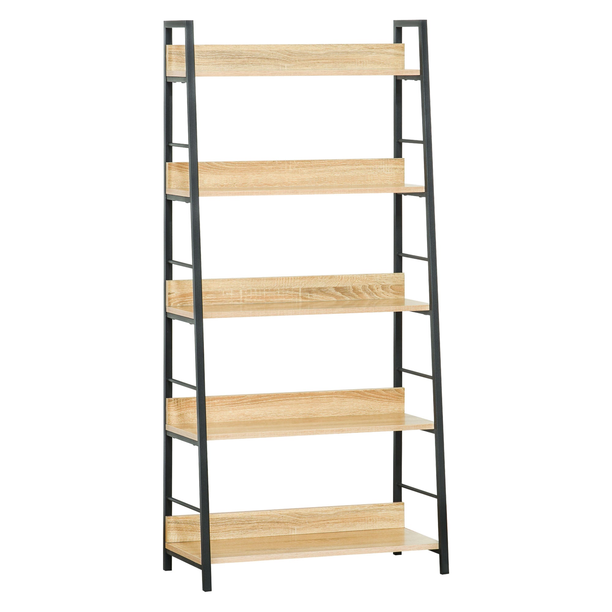 5-Level Bookcase Living Room Shelf Bookshelf with Metal Frame 25 kg Load Capacity for Office Study 70x35x149.5 cm Natural