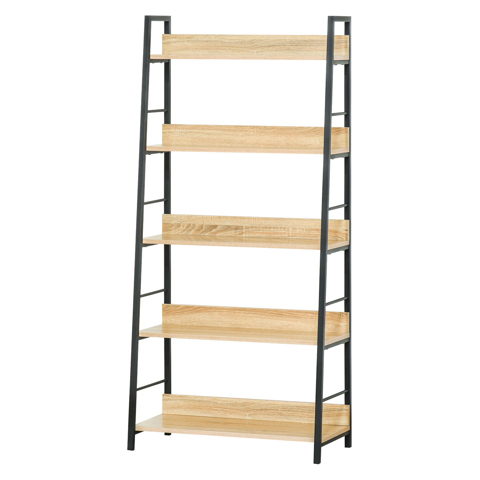 5-Level Bookcase Living Room Shelf Bookshelf with Metal Frame 25 kg Load Capacity for Office Study 70x35x149.5 cm Natural
