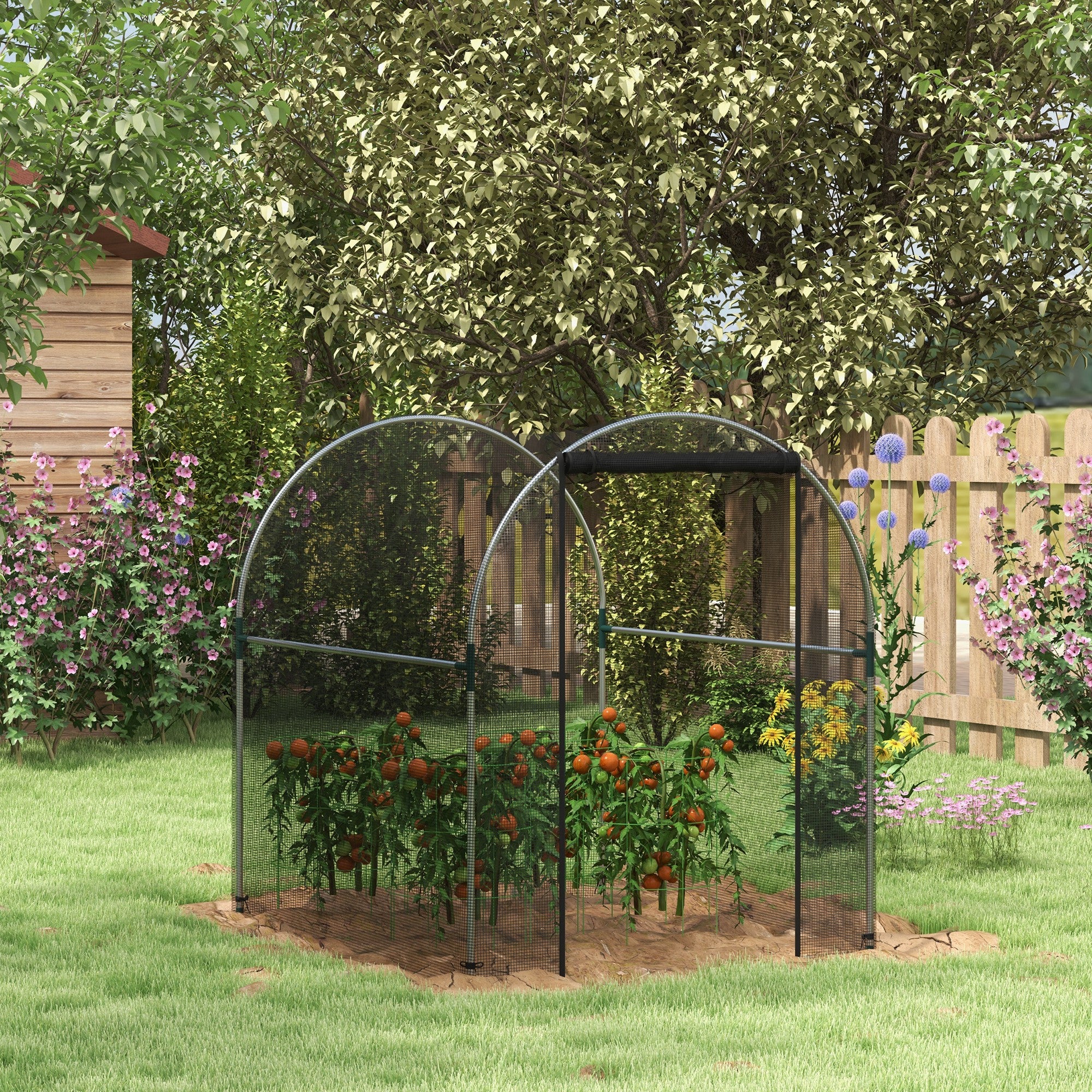 Insect Protection Net 1.2 x 1.5 m Garden Net with Door, Plant Protection Tent, Pest Protection Net with Steel Frame, for Garden, Balcony, HDPE, Black