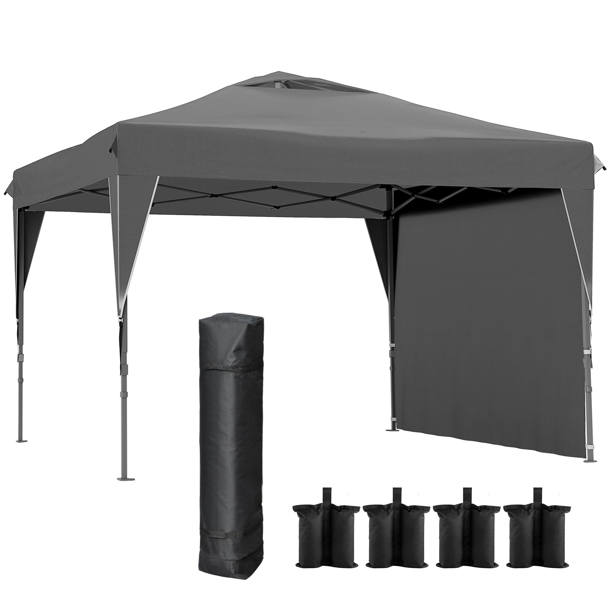 Pop-Up Folding Garden Gazebo with Removable Side Wall + Transport Bag Steel Oxford Fabric 3 x 3 x 2.65 m Gray
