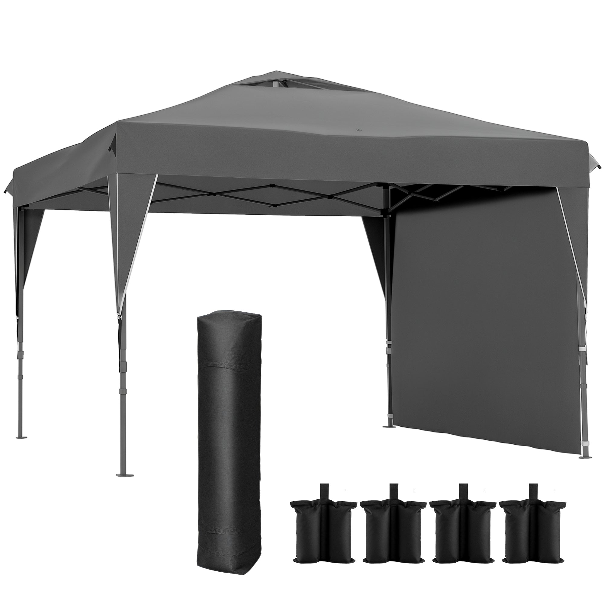 Pop-Up Folding Garden Gazebo with Removable Side Wall + Transport Bag Steel Oxford Fabric 3 x 3 x 2.65 m Gray