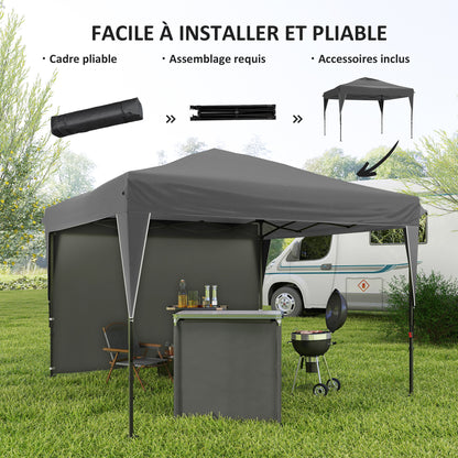 Pop-Up Folding Garden Gazebo with Removable Side Wall + Transport Bag Steel Oxford Fabric 3 x 3 x 2.65 m Gray