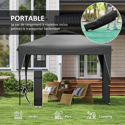 Pop-Up Folding Garden Gazebo with Removable Side Wall + Transport Bag Steel Oxford Fabric 3 x 3 x 2.65 m Gray
